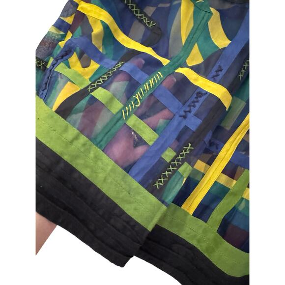 Peter Nygard Blue Green Yellow Patchwork Silk A-Line Skirt Size 6 Artsy Unique - Picture 6 of 10